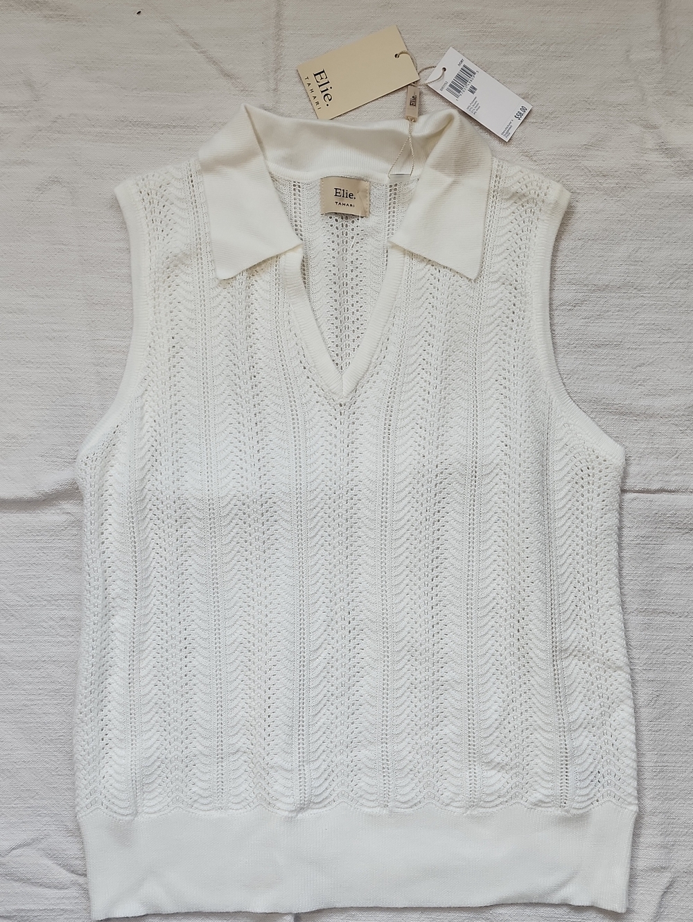Elie Tahari Cream Knit Collared Sleeveless Sweater Tank